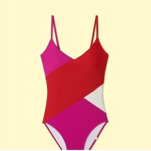 Summersalt The Marina One Piece Color Block Lava & Hibiscus & White Sand Size 8